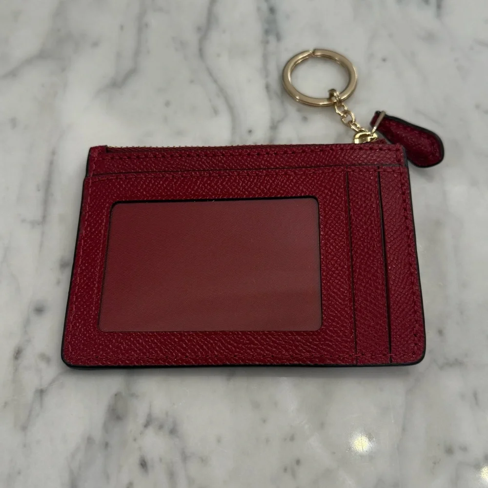 ❤️SOLD❤️ EXCELLENT NEW Coach Leather Mini Skinny ID Case Red Leather Key Pouch - Picture 6 of 7